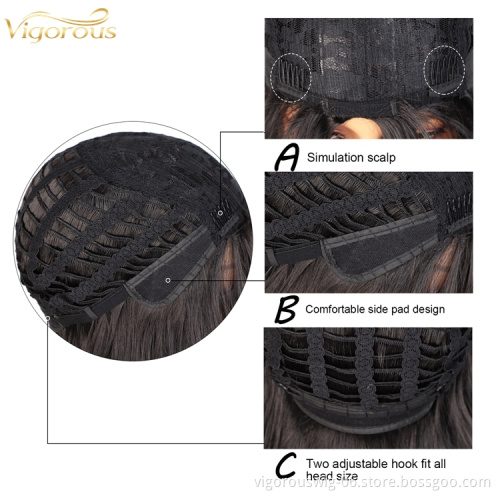 Vigorous High Quality Curly Wave Wig for Black Women Part Synthetic Wig Non Lace 1B Natural Black Color Long Hair Wig